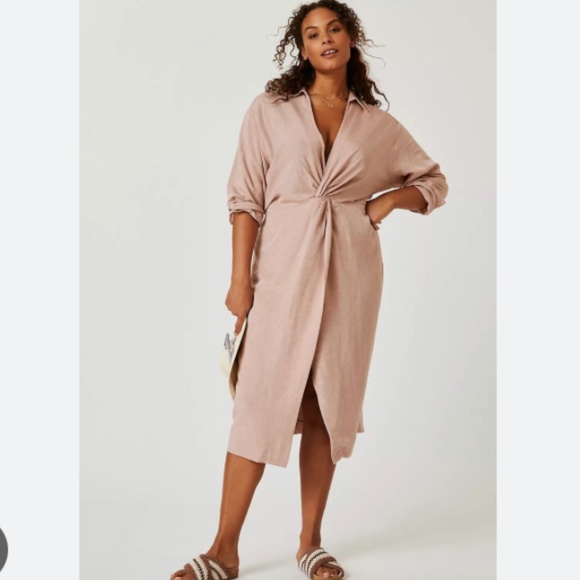 V-NECK KNOT FRONT MIDI DRESS - Picture 2 of 9